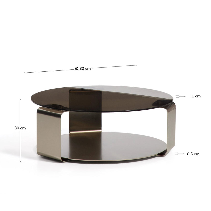 Couchtisch Dolven aus braunem Glas und gebürstetem Stahl, Ø 80 cm von Kave Home – Bild 2