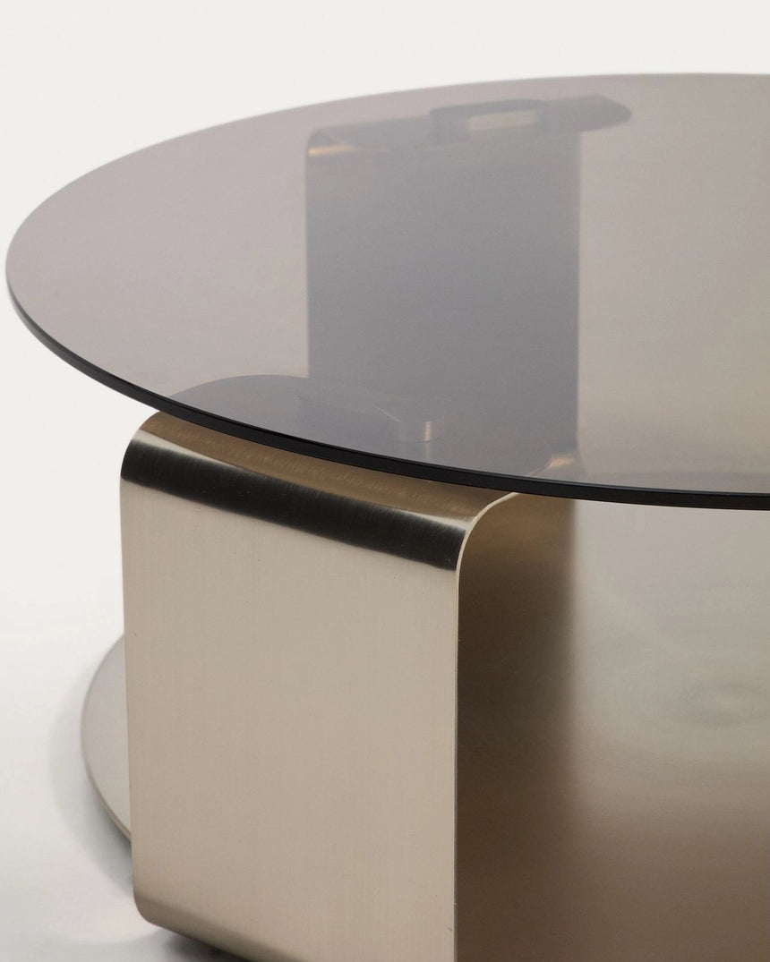 Couchtisch Dolven aus braunem Glas und gebürstetem Stahl, Ø 80 cm von Kave Home – Bild 3