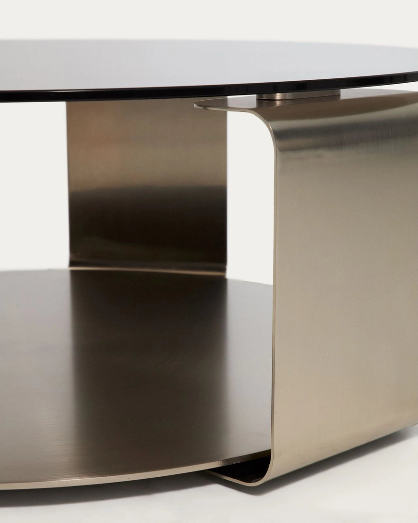 Couchtisch Dolven aus braunem Glas und gebürstetem Stahl, Ø 80 cm von Kave Home – Bild 4