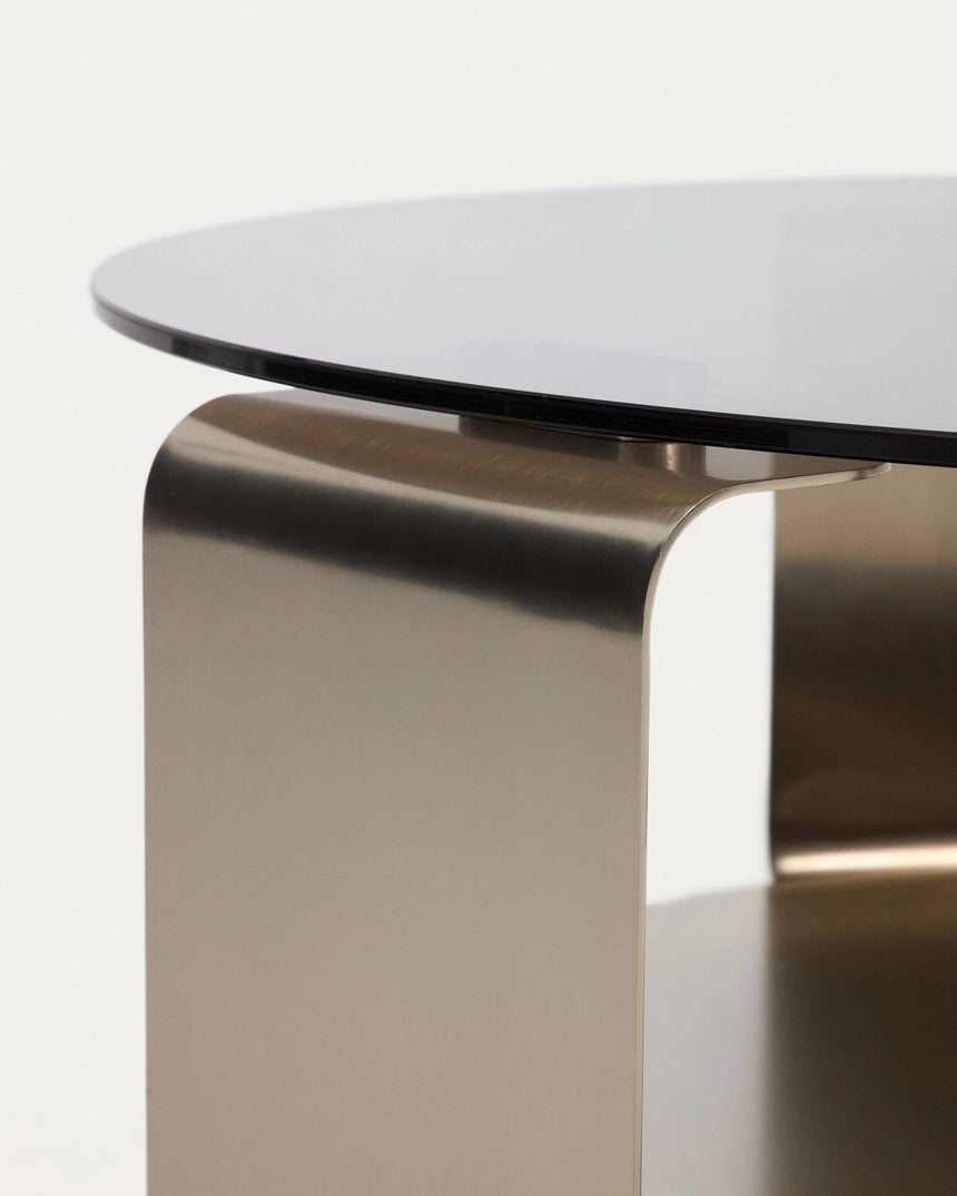 Couchtisch Dolven aus braunem Glas und gebürstetem Stahl, Ø 80 cm von Kave Home – Bild 5