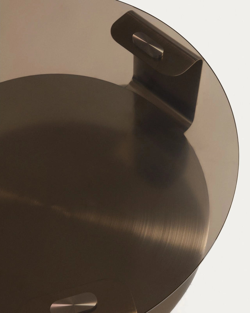 Couchtisch Dolven aus braunem Glas und gebürstetem Stahl, Ø 80 cm von Kave Home – Bild 6