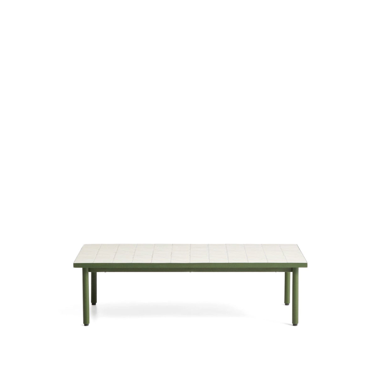 Couchtisch Maurina aus verzinktem Stahl in Grün mit ecrufarbenen Kacheln, 122 x 61 cm von Kave Home – Bild 1
