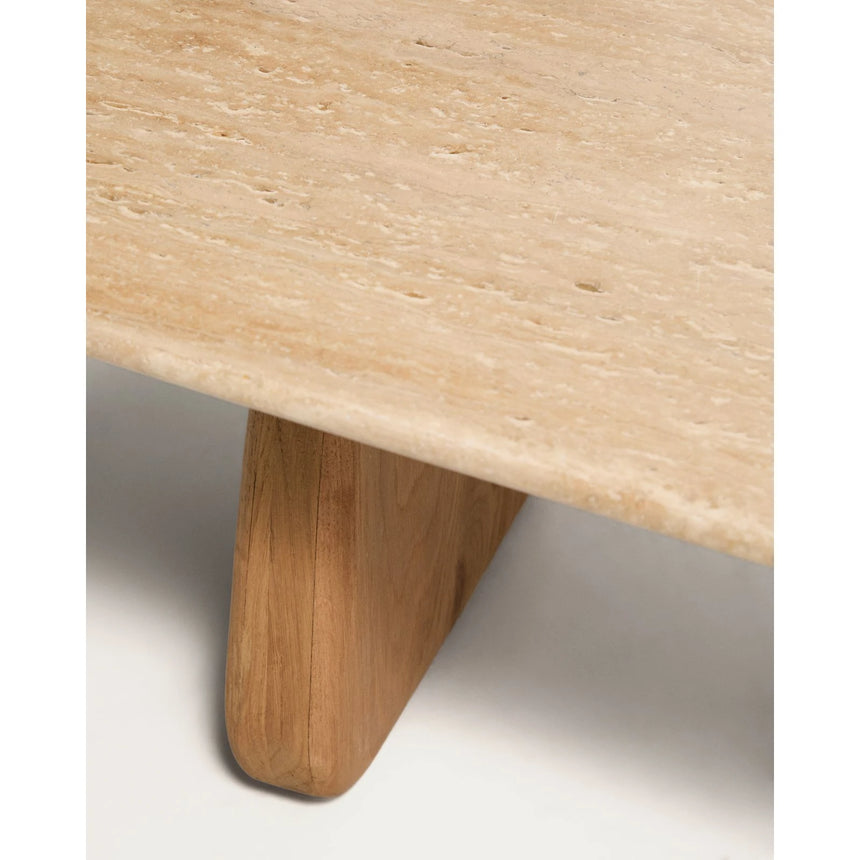 Couchtisch Pirita aus beigem Travertin mit Beinen aus massivem Eichenholz mit naturfarbenem Finish, 147 x 65 cm, FSC 100 % von Kave Home – Bild 11