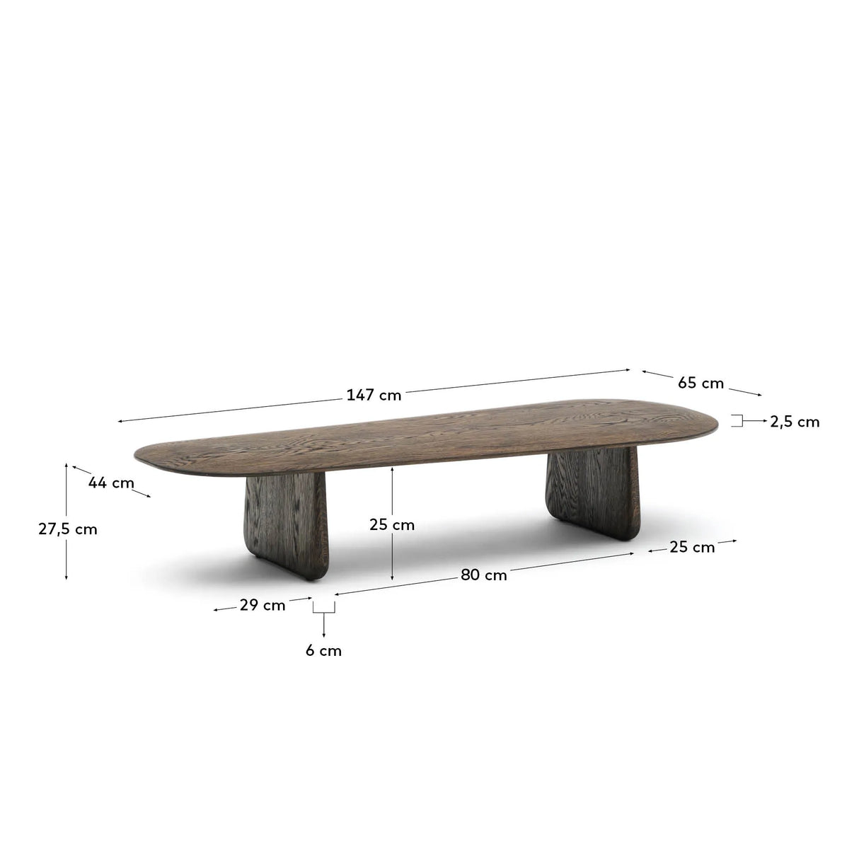Couchtisch Pirita aus massiver Eiche mit dunklem Finish 146 x 56,5 cm FSC 100% von Kave Home – Produktbild 4