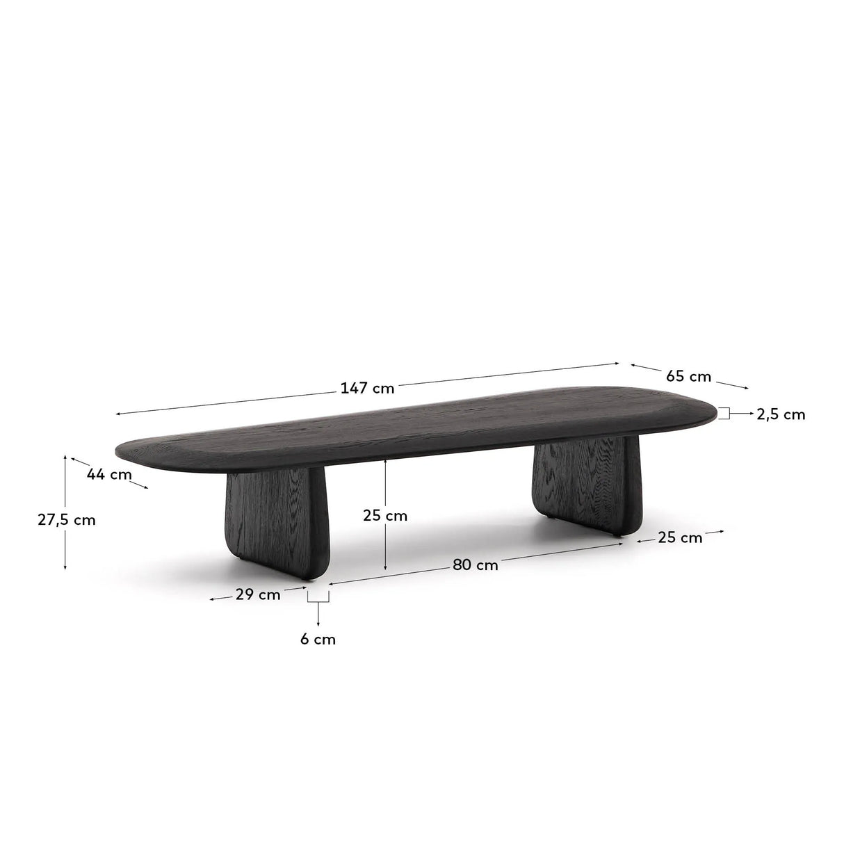 Couchtisch Pirita aus massiver Eiche mit schwarzem Finish 146 x 56,5 cm FSC 100% von Kave Home – Produktbild 4