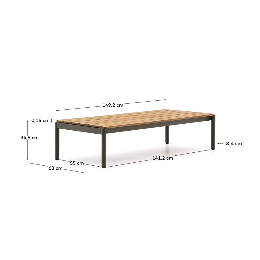 Couchtisch Sorells aus grünem Aluminium und Teakholz 63 x 144,6 cm FSC 100% von Kave Home – Bild 5