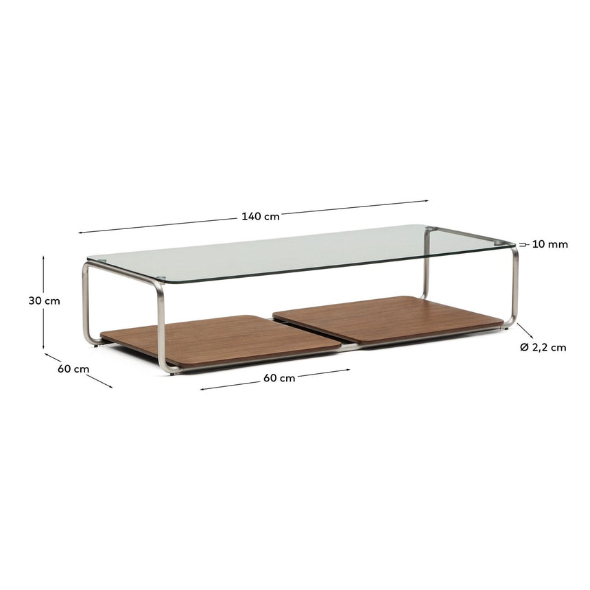 Couchtisch Tarsel aus gehärtetem Glas sowie Platte aus Nussbaumfurnier mit Gestell aus gebürstetem Edelstahl 140 x 60 cm von Kave Home – Bild 7
