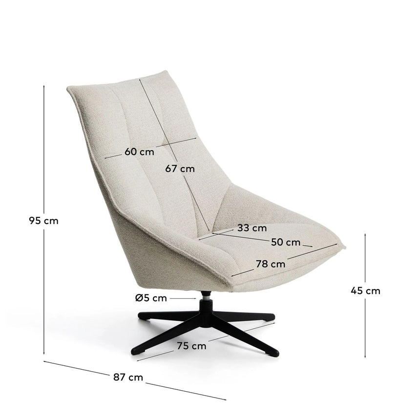Drehsessel Dirala mit beiger Chenille und schwarz lackiertem Stahl, FSC 100 % von Kave Home – Bild 4