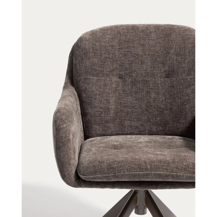 Drehstuhl Lexa aus brauner Chenille und Stahlbeinen mit braunem Finish von Kave Home – Bild 6