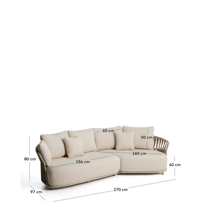 Ecrufarbenes 2-Sitzer-Sofa Osani und geschwungenes Modul aus ecrufarbenem Aluminium und taupefarbenem Seil, 274 cm von Kave Home – Bild 3