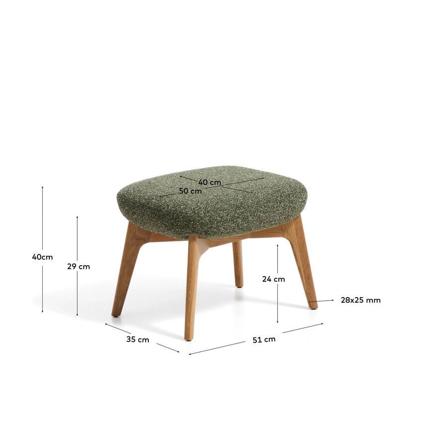 Fußablage Adiran mit dicker Chenille in dunklem Beige und Beinen aus massivem Eichenholz mit natürlichem Finish von Kave Home – Bild 4