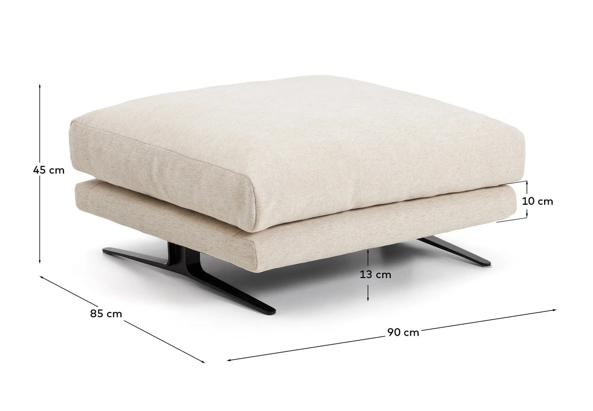 Fußablage Veliro aus beiger Chenille mit schwarzen Stahlbeinen, 85 x 90 cm, FSC Mix Credit von Kave Home – Produktbild 3