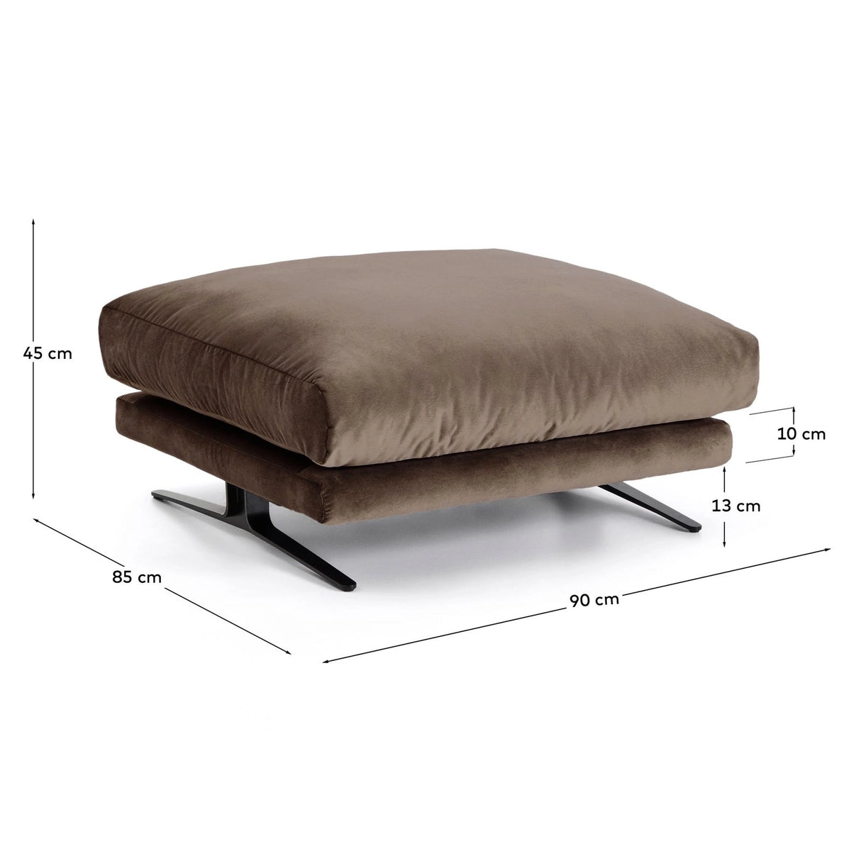 Fußablage Veliro mit Samt und Stahlbeinen mit schwarzem Finish, 85 x 90 cm, FSC Mix Credit von Kave Home – Bild 3