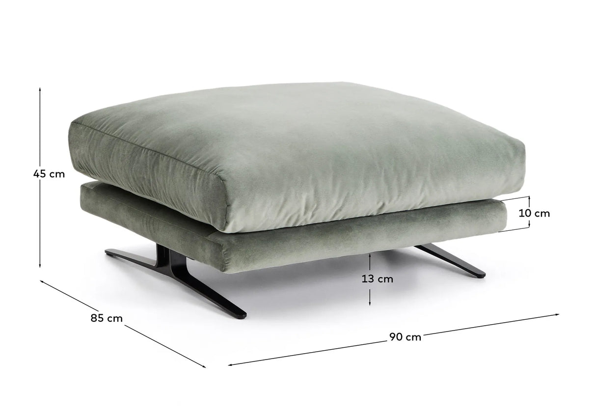 Fußablage Veliro mit grünem Samt und Stahlbeinen mit schwarzem Finish, 85 x 90 cm, FSC Mix Credit von Kave Home – Produktbild 4