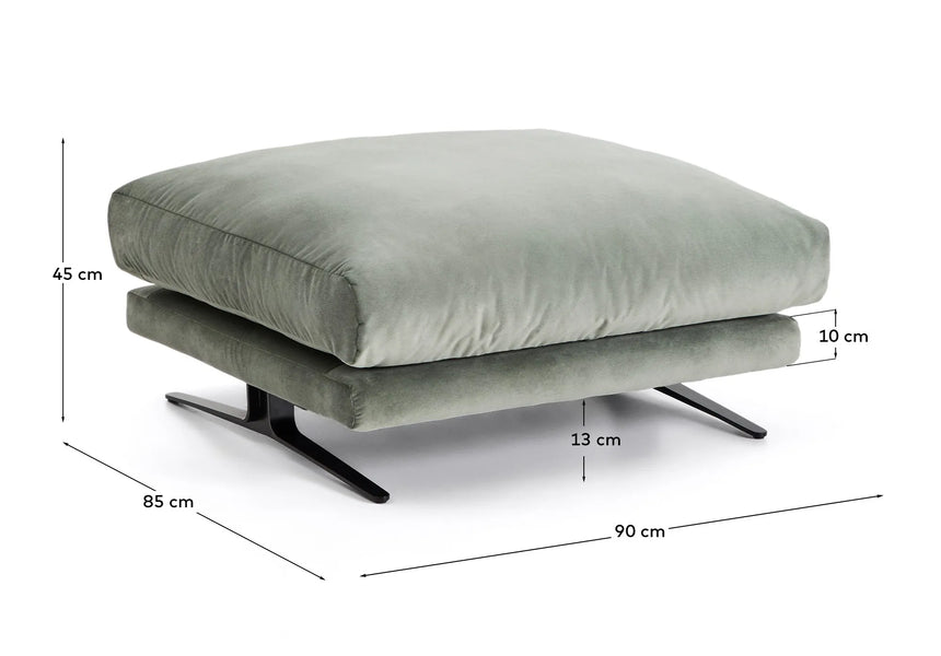 Fußablage Veliro mit grünem Samt und Stahlbeinen mit schwarzem Finish, 85 x 90 cm, FSC Mix Credit von Kave Home – Produktbild 4
