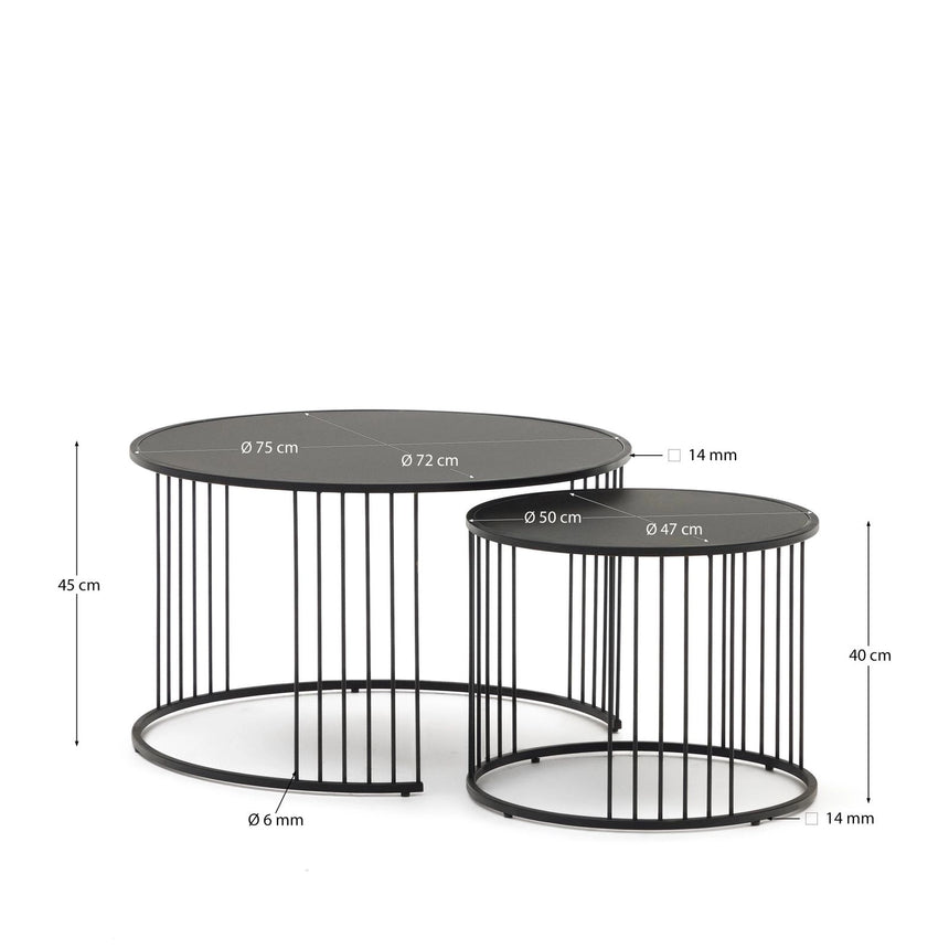 Hadar Set aus 2 Satzbeistelltischen getempertes Glas und Metall in Schwarz Ø75cm / Ø 45cm von Kave Home – Bild 2