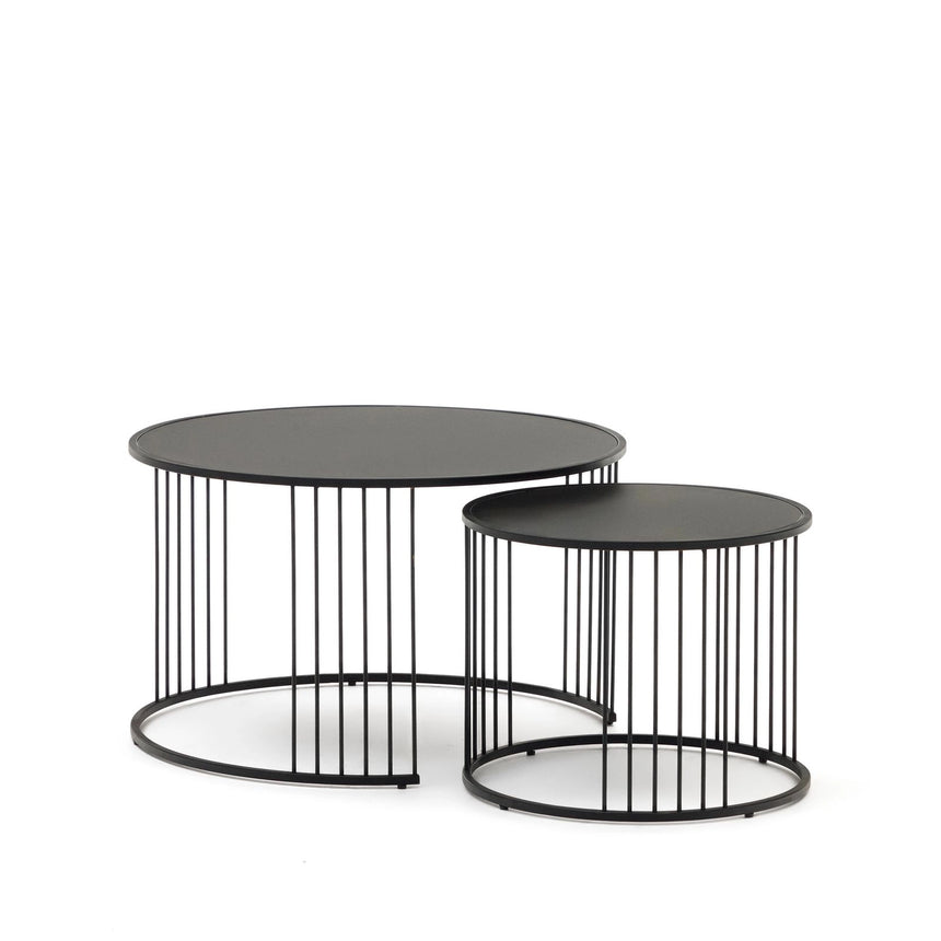 Hadar Set aus 2 Satzbeistelltischen getempertes Glas und Metall in Schwarz Ø75cm / Ø 45cm von Kave Home – Bild 3