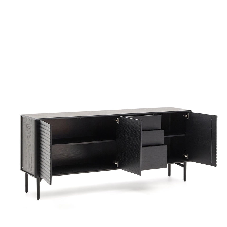 Highboard Lenon 3 Türen 3 Schubladen Eiche massiv und furniert schwarz 200x86cm FSC Mix Kredit von Kave Home – Bild 8