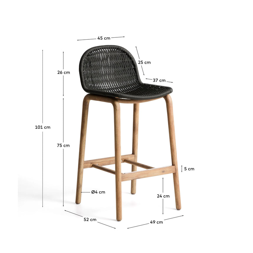 Hocker Alipa aus massivem Akazienholz und dunkelgrauem Seil, 75 cm, FSC 100 % von Kave Home – Bild 5