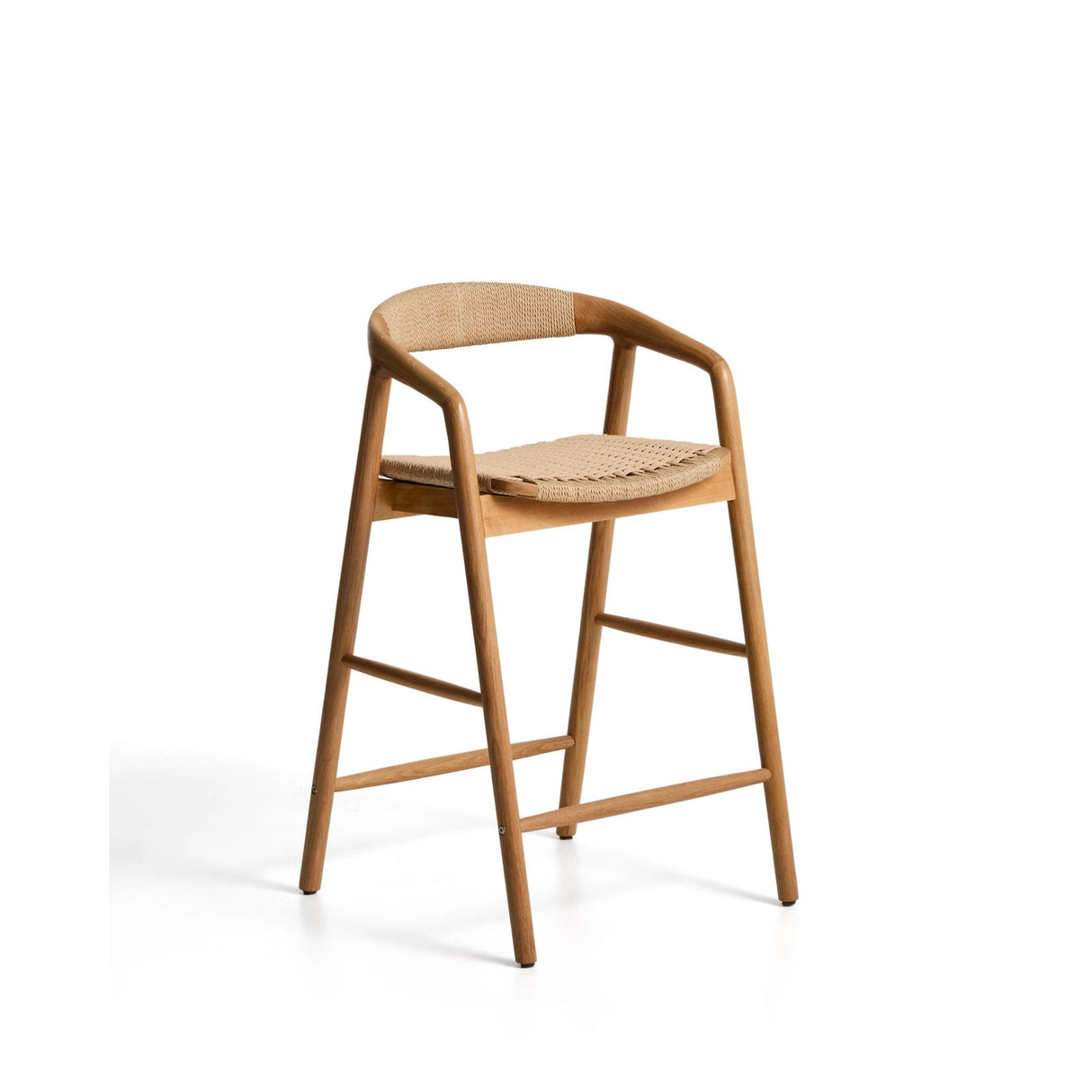 Hocker Derile aus massivem Eichenholz mit Finish in natürlichem Farbton und beigem Papierseil FSC 100% 65 cm von Kave Home – Bild 1