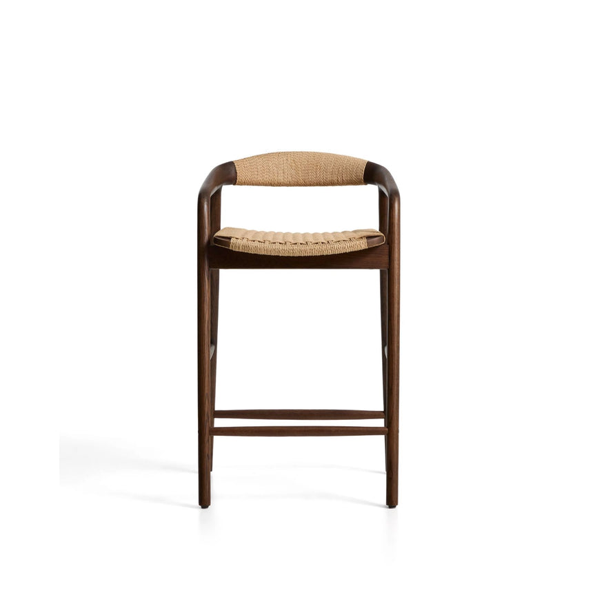 Hocker Derile aus massivem Eichenholz mit Nussbaum-Finish und beigem Papierseil FSC 100% 65 cm von Kave Home – Bild 6