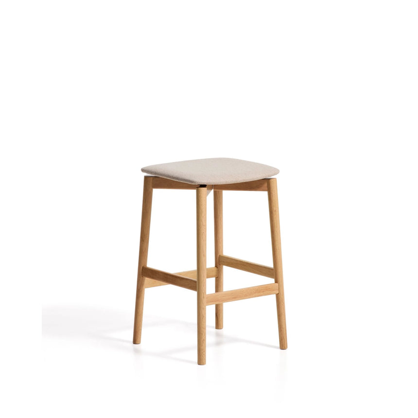 Hocker Evera aus Eichenfurnier mit naturfarbenem Finish und beiger Chenille, 65 cm von Kave Home – Bild 1