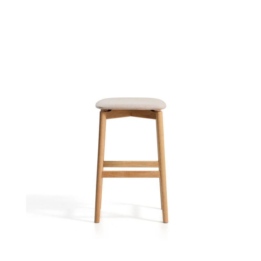 Hocker Evera aus Eichenfurnier mit naturfarbenem Finish und beiger Chenille, 65 cm von Kave Home – Bild 3