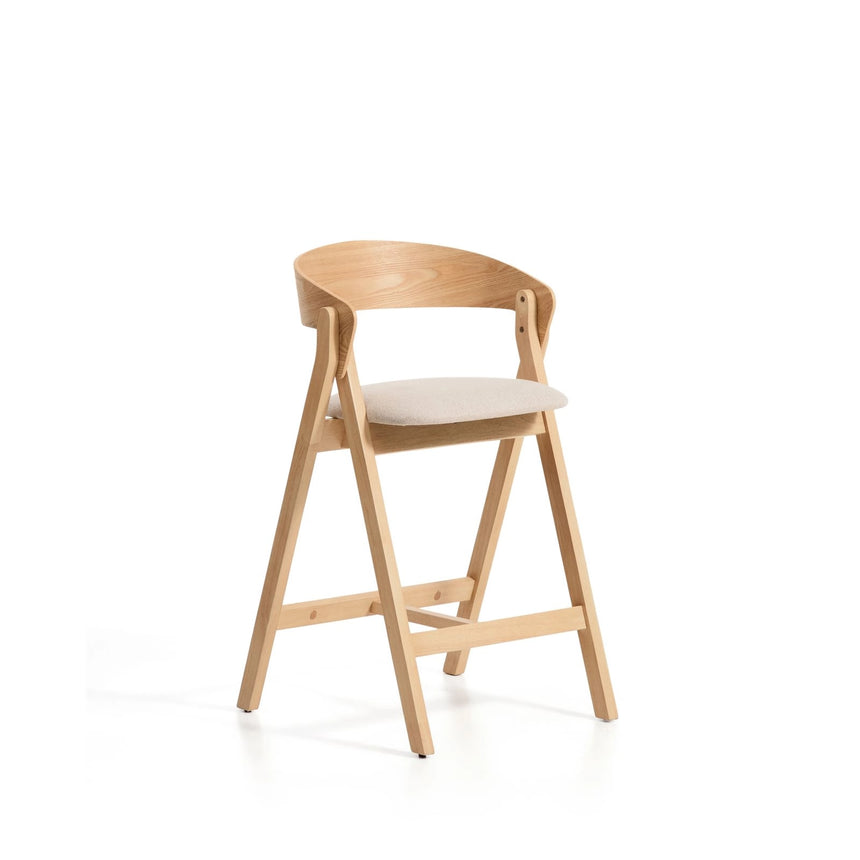 Hocker Godia aus Eichenfurnier mit naturfarbenem Finish und beiger Chenille von Kave Home – Bild 1