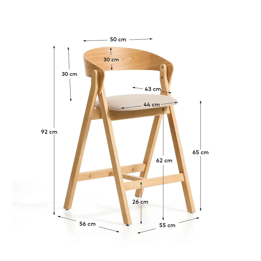 Hocker Godia aus Eichenfurnier mit naturfarbenem Finish und beiger Chenille von Kave Home – Bild 2