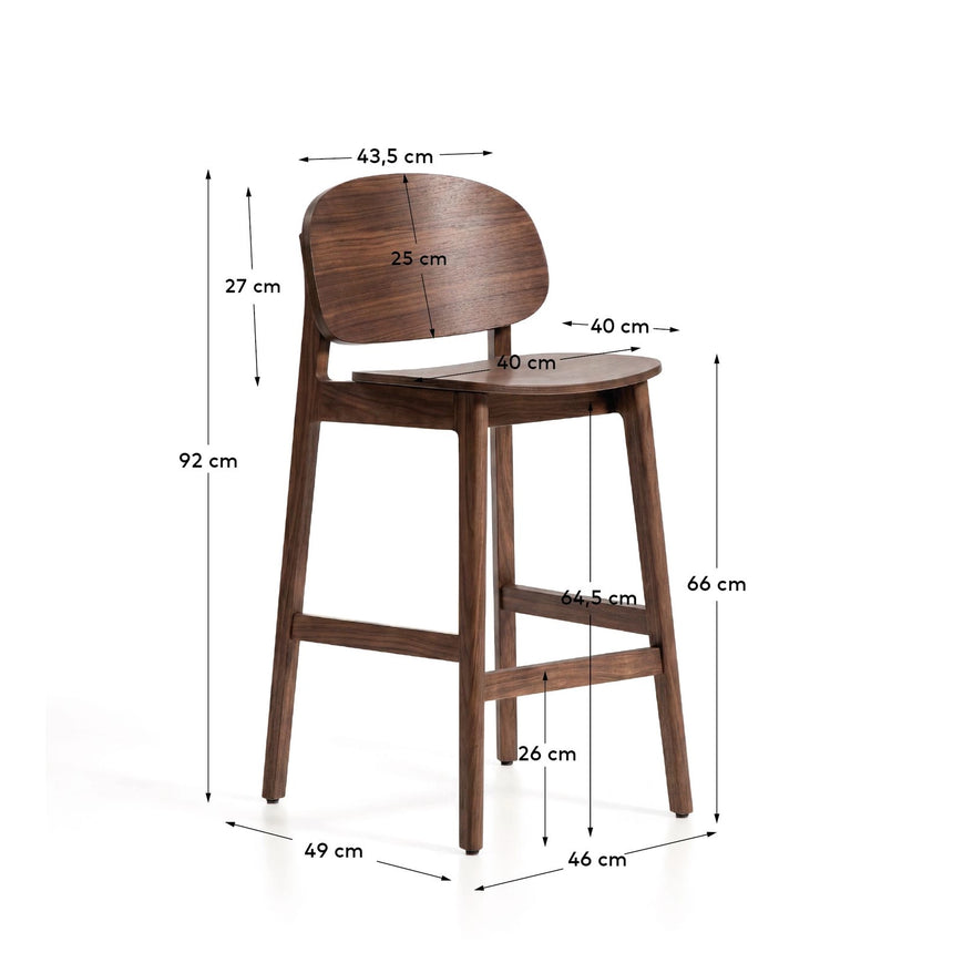 Hocker Ludara aus Eichenfurnier mit Nussbaumfinish oder Naturfinish, 65 cm von Kave Home – Bild 3