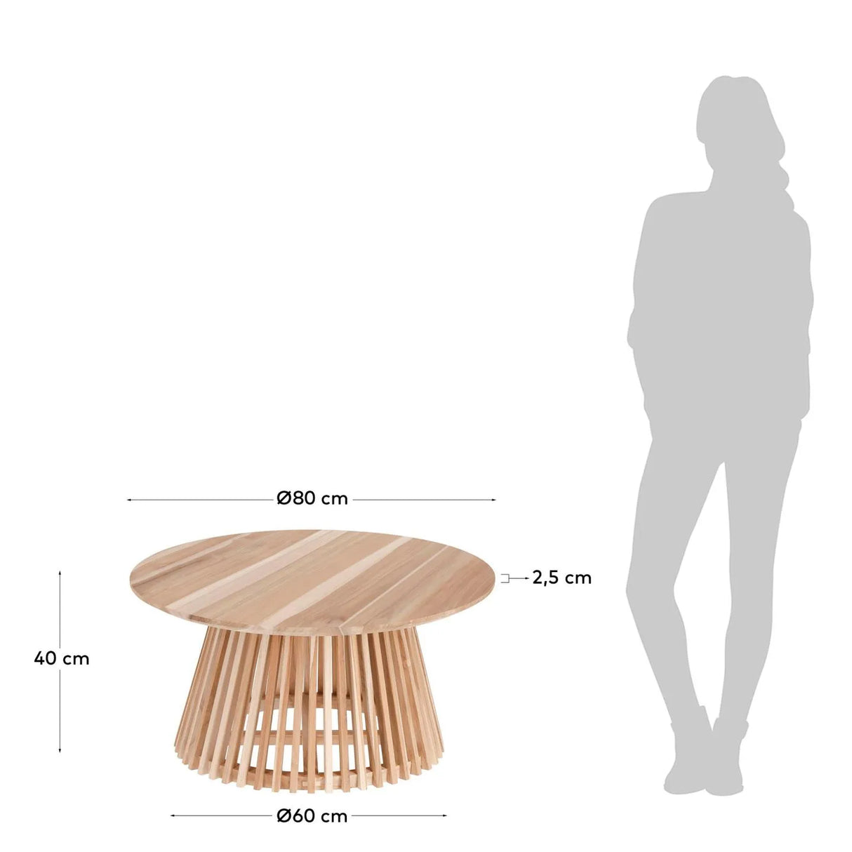 Jeanette Couchtisch aus massivem Teakholz Ø 80 cm von Kave Home – Produktbild 3