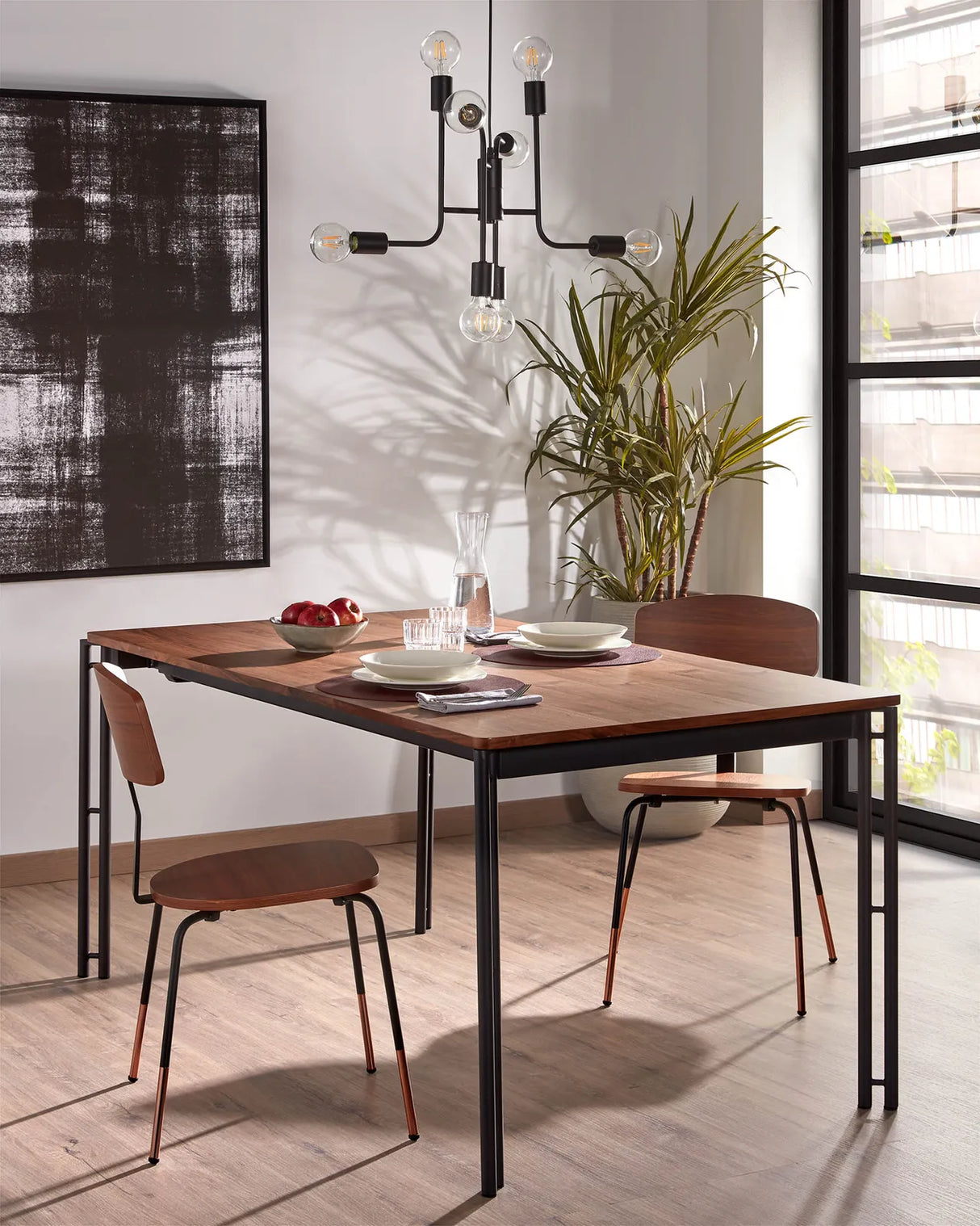 Kesia Ausziehtisch Nussholzfurnier und Beine mit schwarzem Finish 160 (220) x 90 cm von Kave Home – Produktbild 2