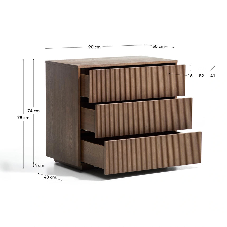 Kommode Helvine 3 Schubladen aus Eichenfurnier mit Nussbaum-Finish 90 x 78 cm FSC 100% von Kave Home – Bild 4