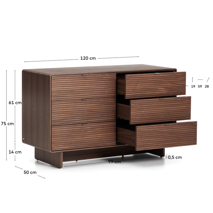 Kommode Norlen in Nussbaumfurnier mit 6 Schubladen, FSC Mix Credit, 112 x 73 cm von Kave Home – Produktbild 2