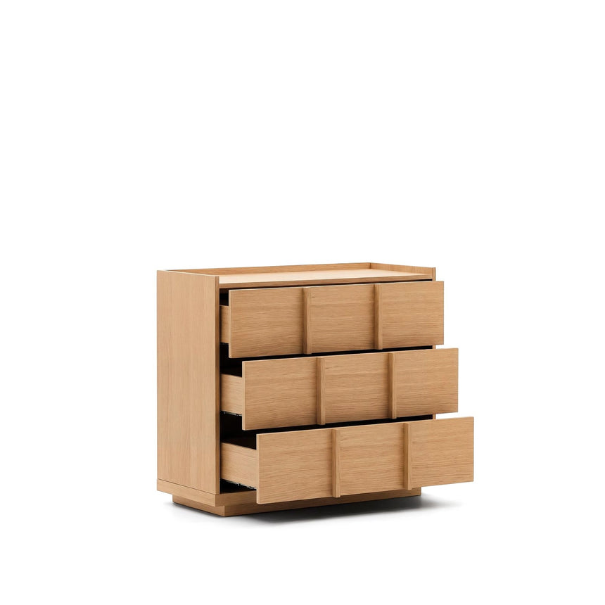 Kommode Onix 3 mit Schubladen aus Eichenfurnier Naturton-Finish 100 x 78 cm FSC Mix Credit von Kave Home – Bild 4