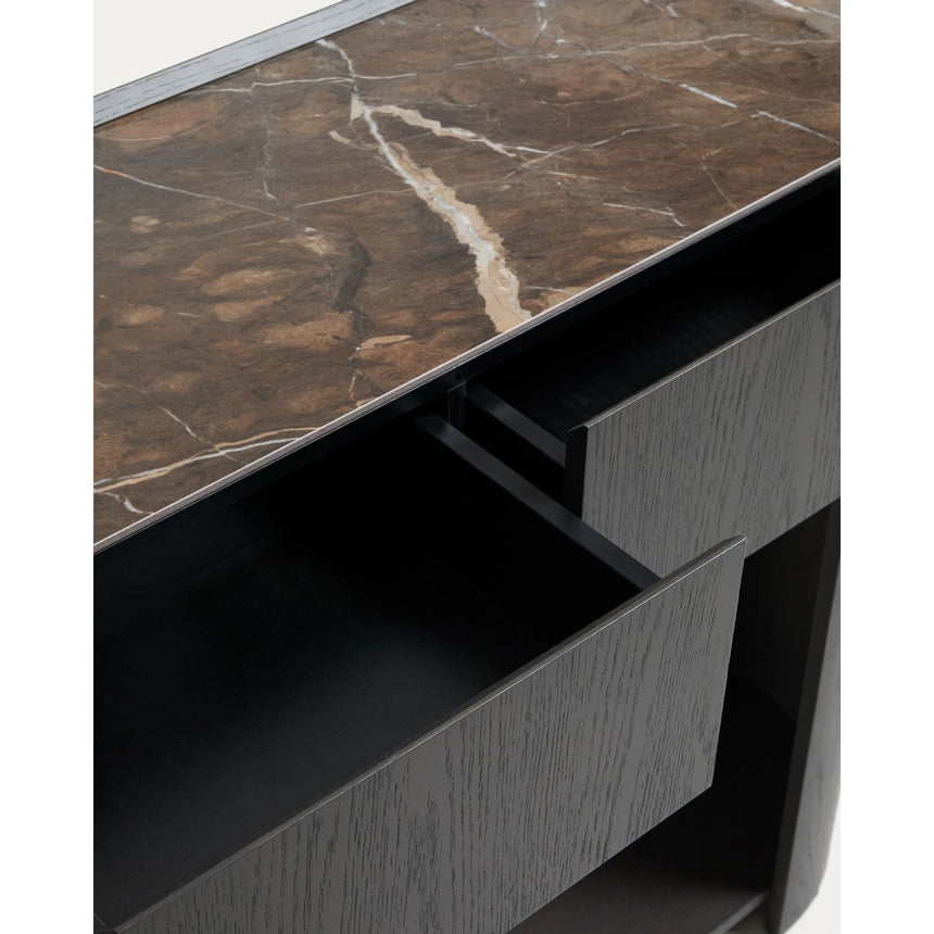 Konsolentisch Nemore mit 2 Schubladen aus Eichenfurnier und Keramikplatte mit Emperador-Marmor-Effekt, FSC Mix Credit 120 x 90 cm von Kave Home – Bild 8