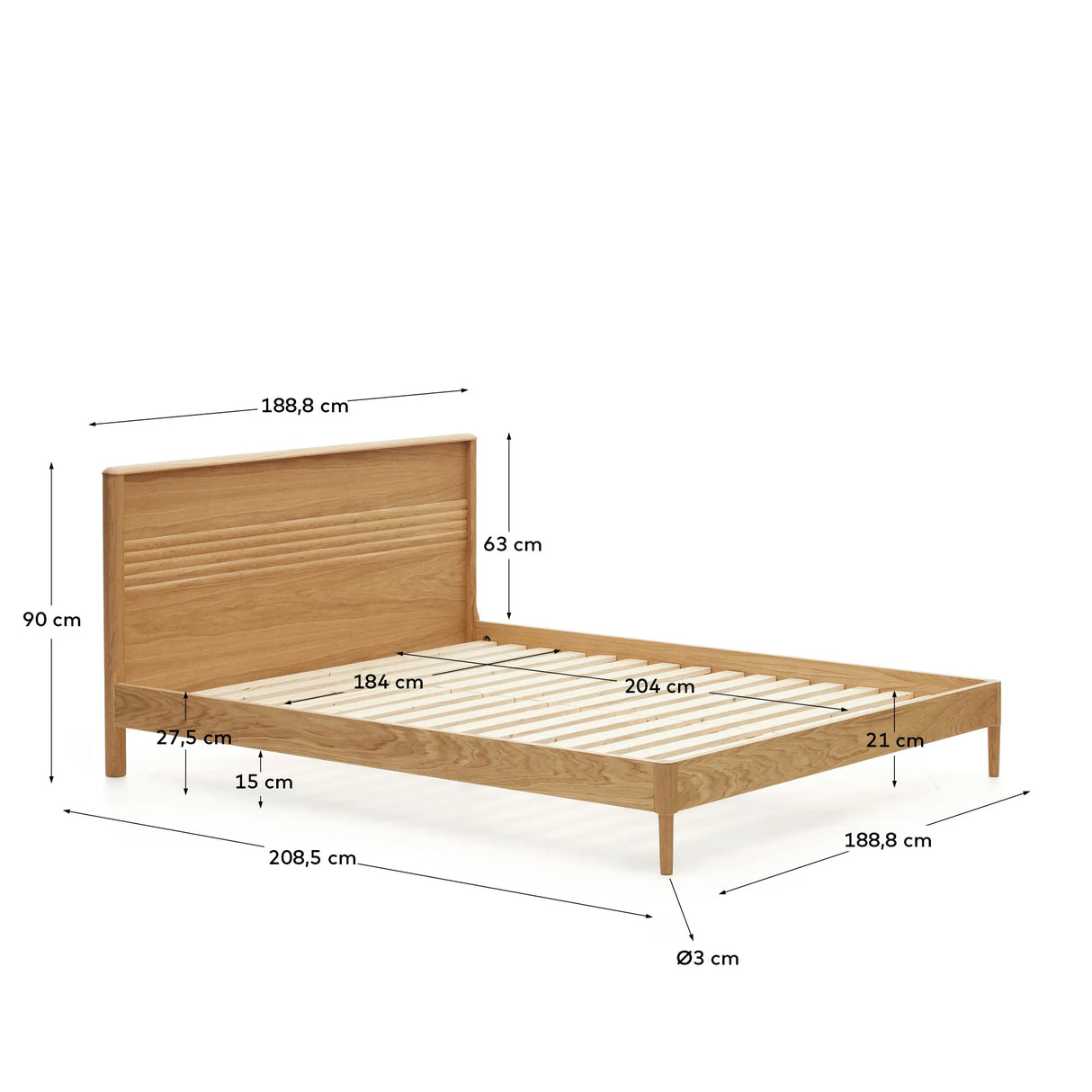 Lenon Bett aus Eichenholz und Eichenfurnier für Matratze von 180 x 200 cm FSC Mix Credit von Kave Home – Produktbild 10
