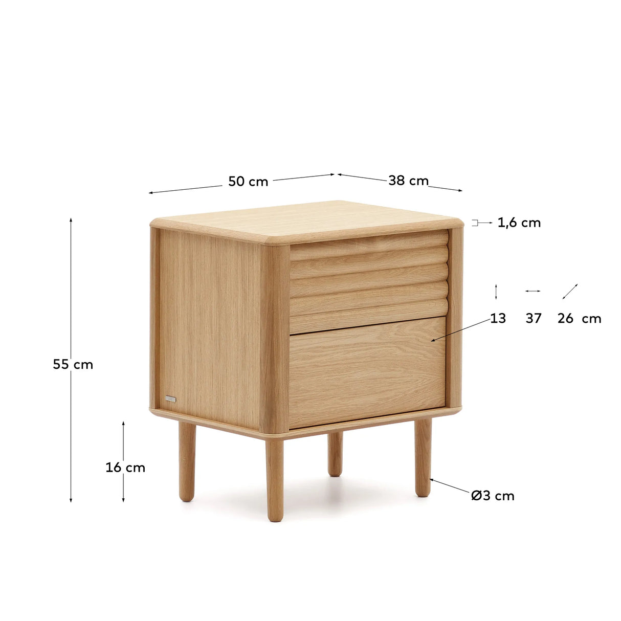 Lenon Nachttisch 2 Schubladen aus Holz und Eichenfurnier 50 x 55 cm FSC MIX Credit von Kave Home – Produktbild 3