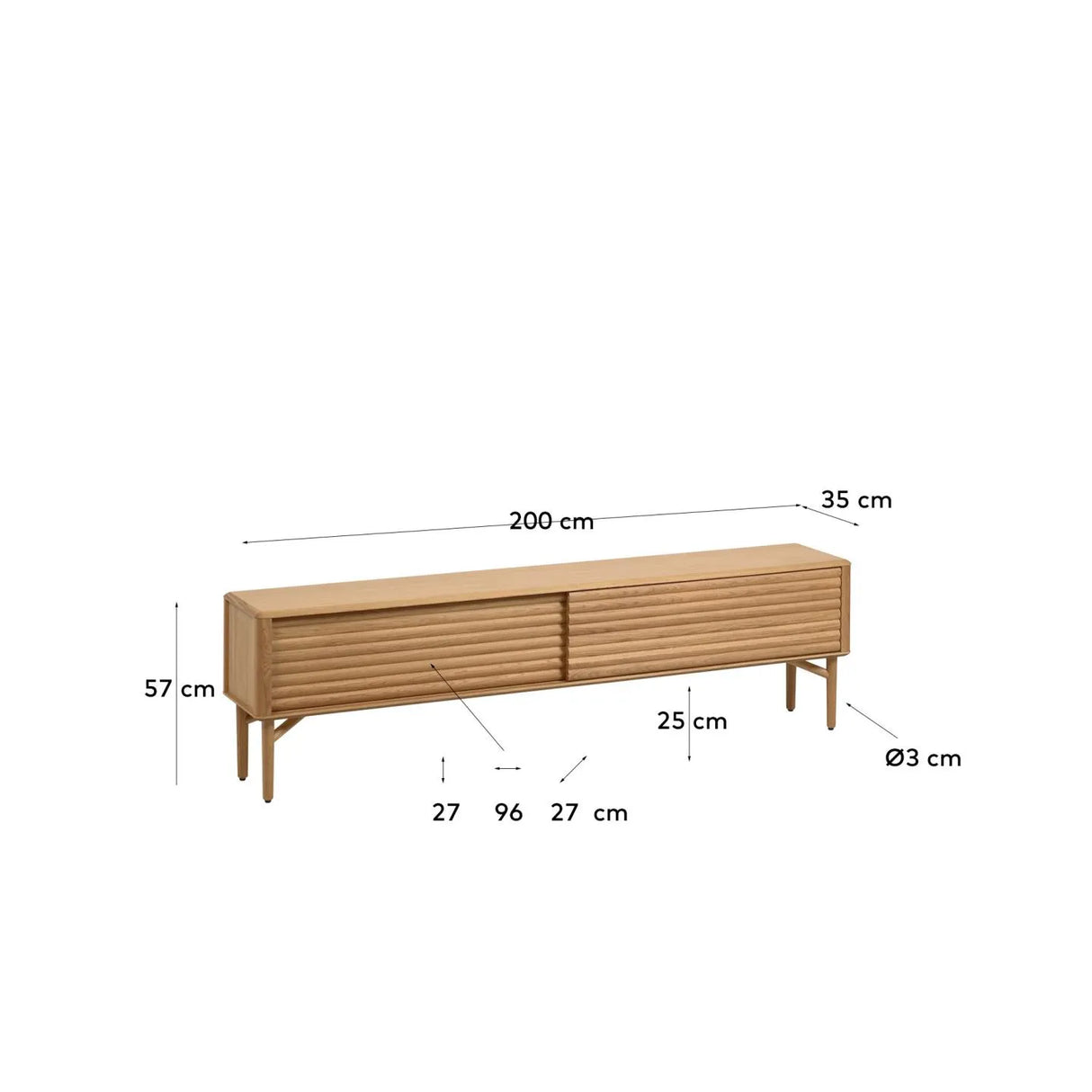 Lenon TV-Schrank 2 Türen aus massiver Eiche und Furnier 200 x 57 cm FSC MIX Credit von Kave Home – Produktbild 6