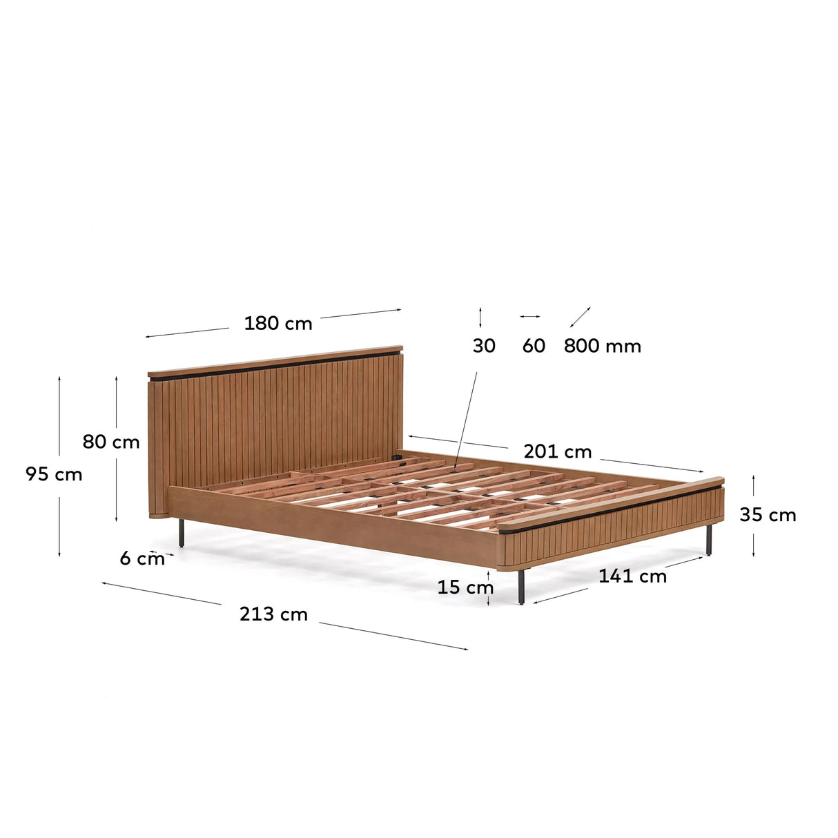 Licia Bett aus massivem Mangoholz und schwarz lackiertem Metall für Matratze von 160 x 200 cm von Kave Home – Produktbild 6