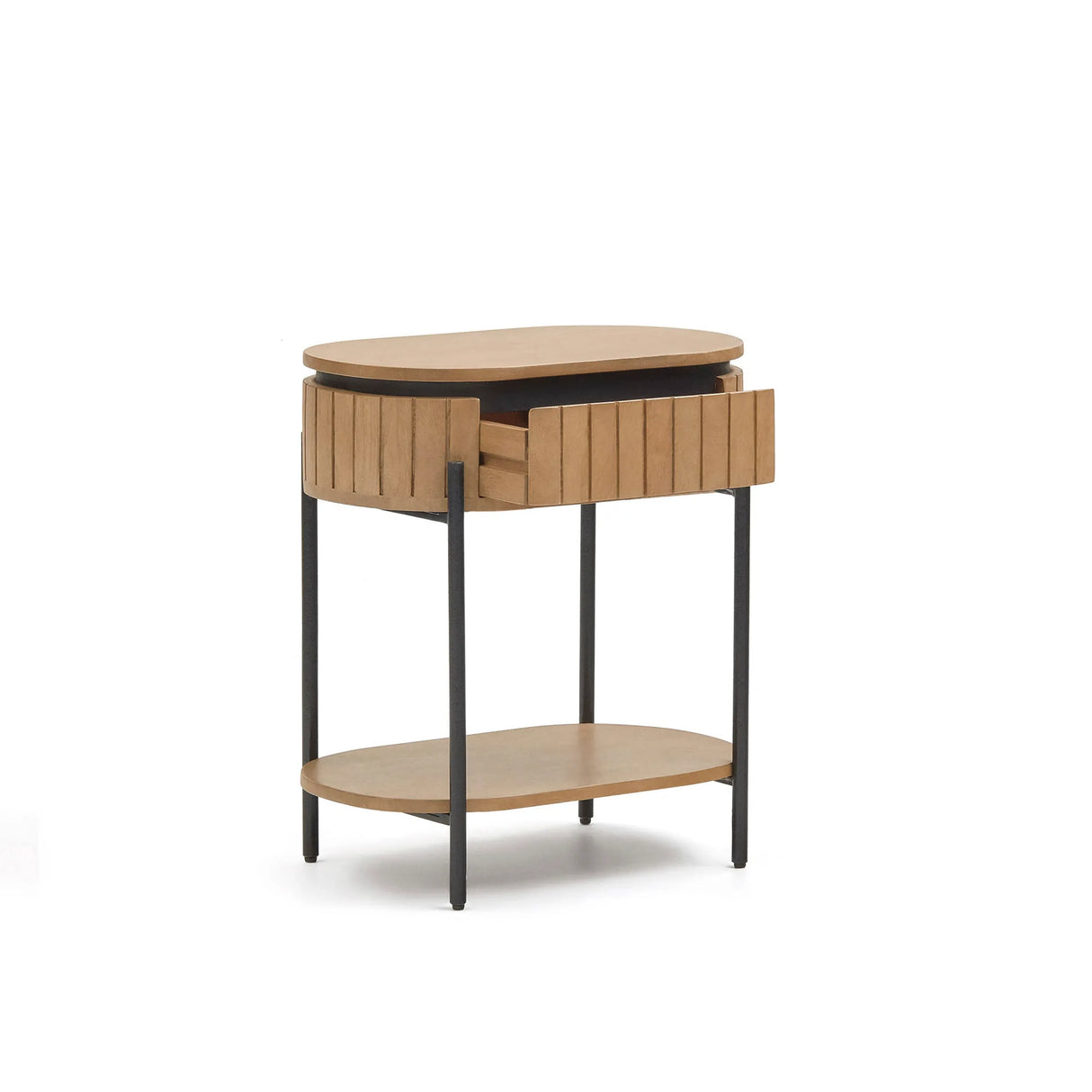 Licia Nachttisch 1 Schublade aus massivem Mangoholz und Metall schwarz lackiert 55 x 65 cm von Kave Home – Produktbild 9