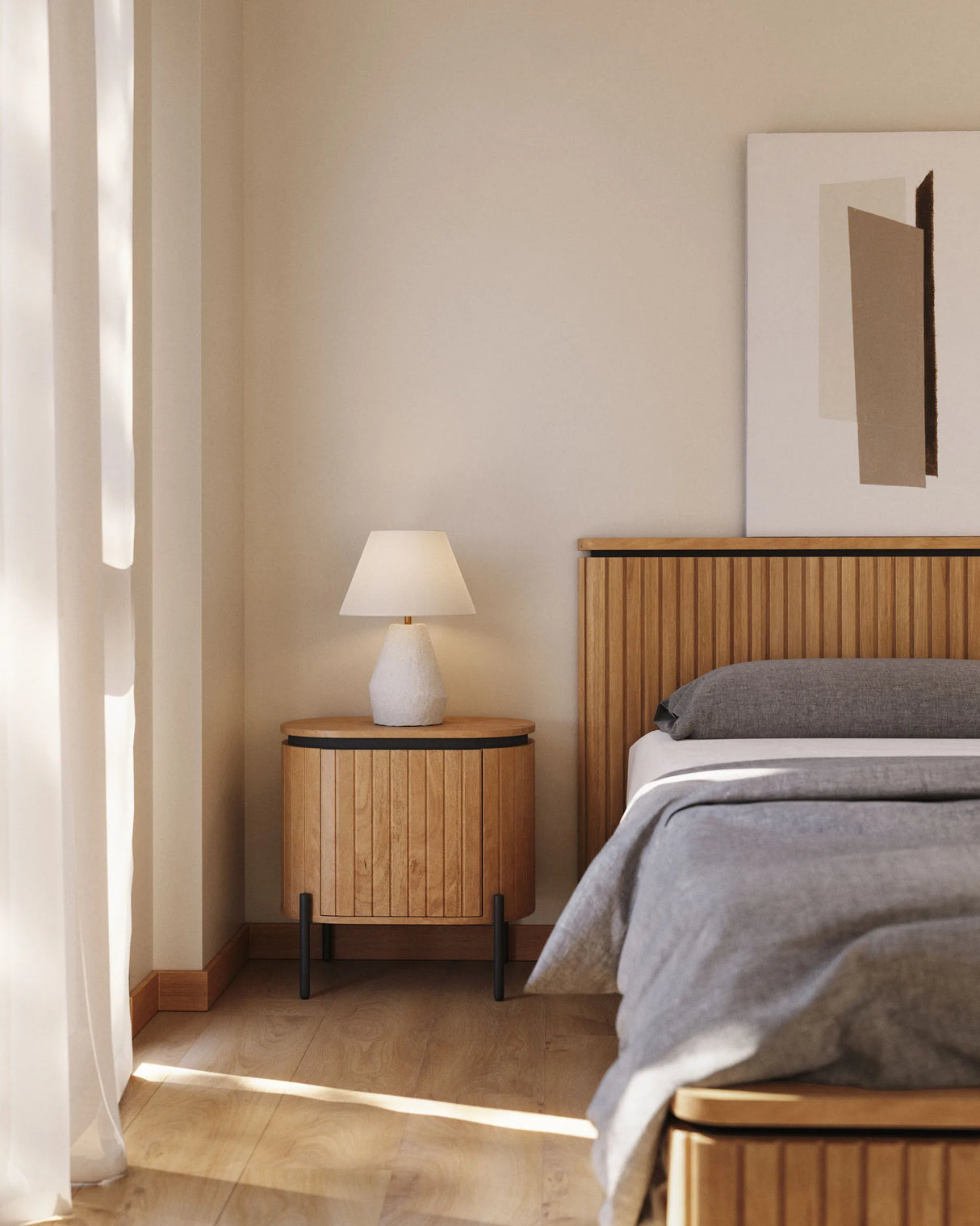 Licia Nachttisch 1 Tür aus massivem Mangoholz und schwarz lackiertem Metall 55 x 55 cm von Kave Home – Produktbild 4