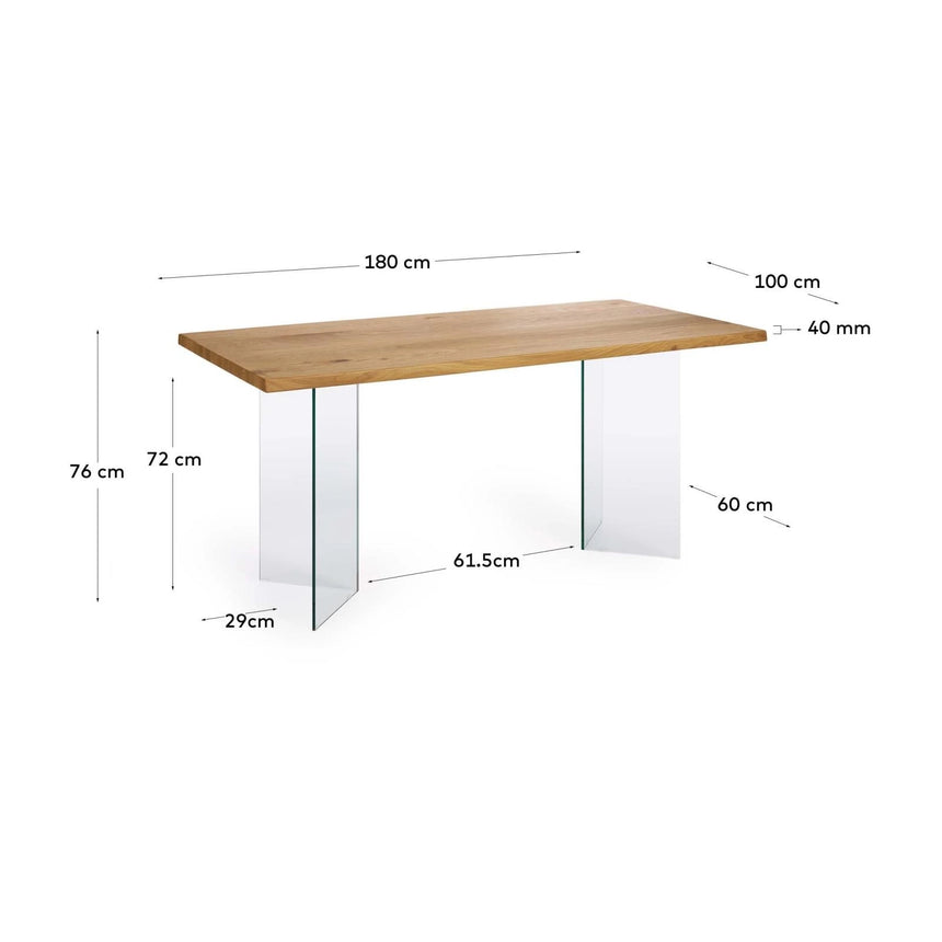 Lotty Tisch aus Eichenfurnier mit natürlichem Finish und Glasbeinen 180 x 100 cm von Kave Home – Bild 4