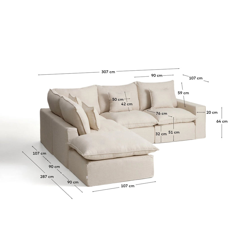 Modulares 4-Sitzer-Ecksofa Anarela, Linke Seite, mit abnehmbarem Bezug aus Leinen und Viskose, 287 x 307 cm, FSC Mix Credit von Kave Home – Bild 3