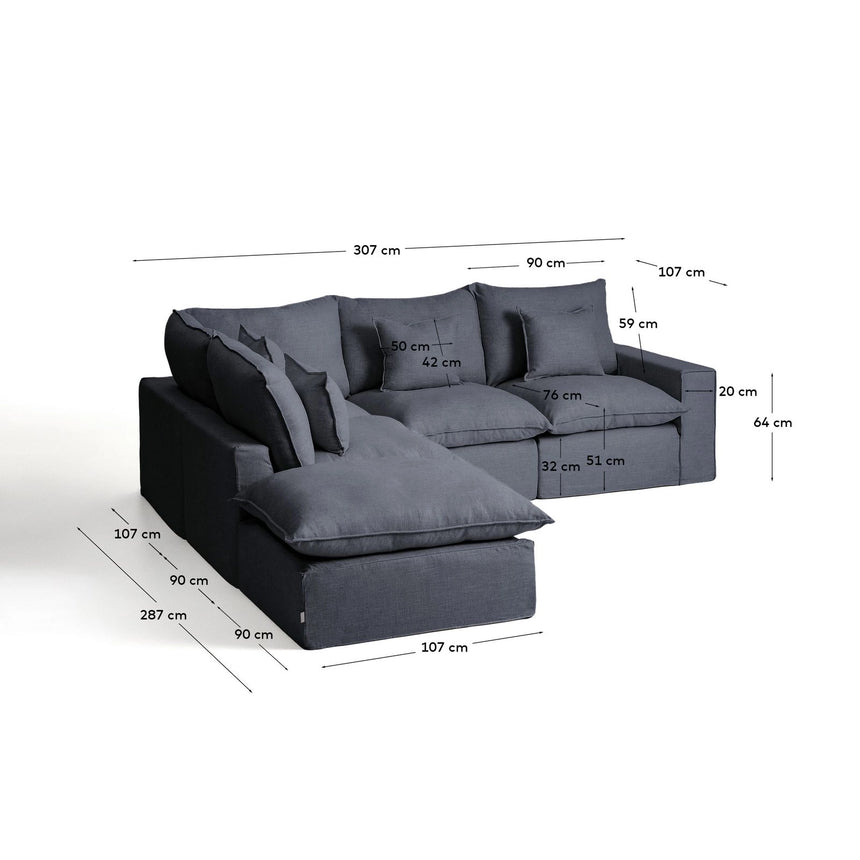 Modulares 4-Sitzer-Ecksofa Anarela, Linke Seite, mit abnehmbarem Bezug aus Leinen und Viskose in Dunkelgrau, 287 x 307 cm, FSC Mix Credit von Kave Home – Bild 2