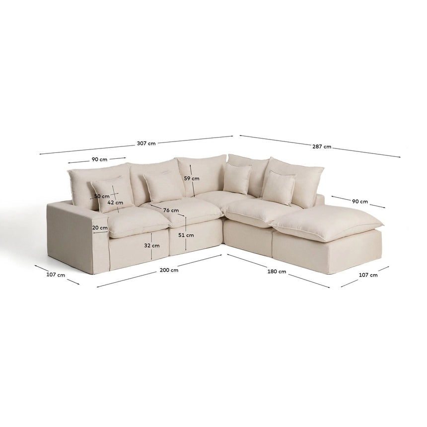 Modulares 4-Sitzer-Ecksofa Anarela, Rechte Seite, mit abnehmbarem Bezug aus Leinen und Viskose, 307 x 287 cm, FSC Mix Credit von Kave Home – Bild 3