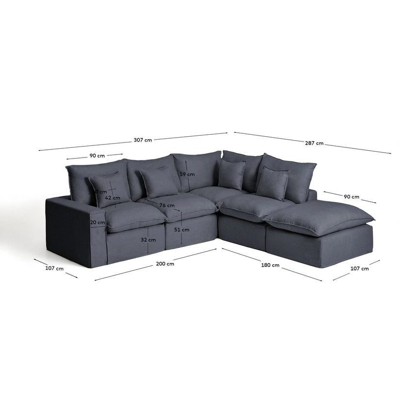 Modulares 4-Sitzer-Ecksofa Anarela, Rechte Seite, mit abnehmbarem Bezug aus Leinen und Viskose in Dunkelgrau, 307 x 287 cm, FSC Mix Credit von Kave Home – Bild 2