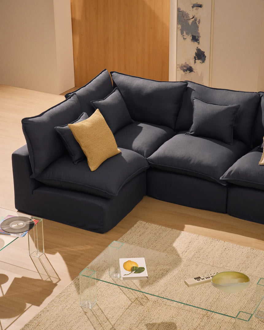 Modulares 4-Sitzer-Ecksofa Anarela mit abnehmbarem Bezug aus Leinen und Viskose in Dunkelgrau, 287 x 197 cm / 197 x 287 cm, FSC Mix Credit von Kave Home – Bild 2