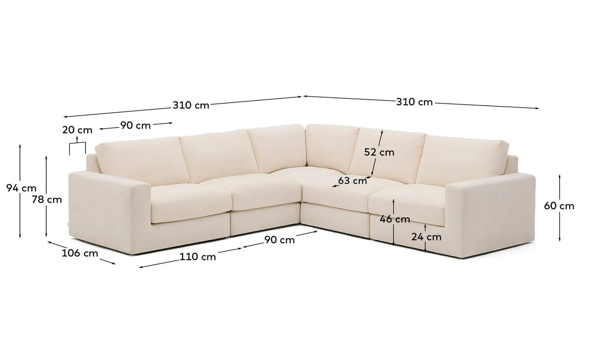 Modulares 5-Sitzer-Ecksofa Alea mit Bezug aus Chenille in Ecru, 310 x 310 cm von Kave Home – Produktbild 5