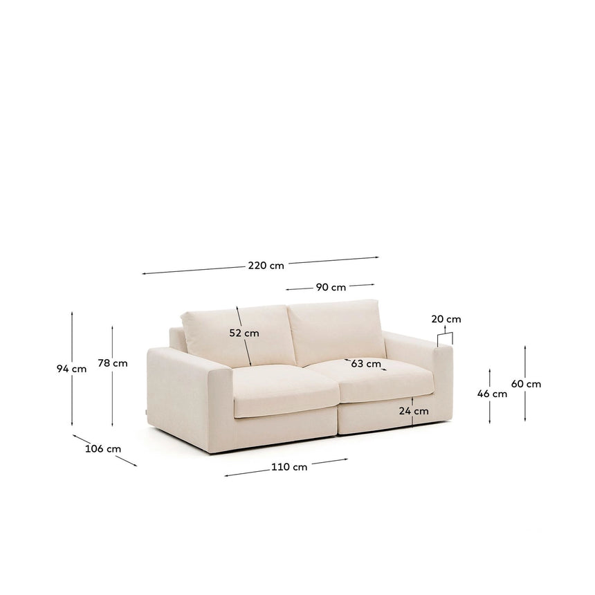 Modulares Sofa Alea für 3 Personen mit abnehmbarem Bezug aus Chenille in Beige, 220 cm von Kave Home – Bild 3
